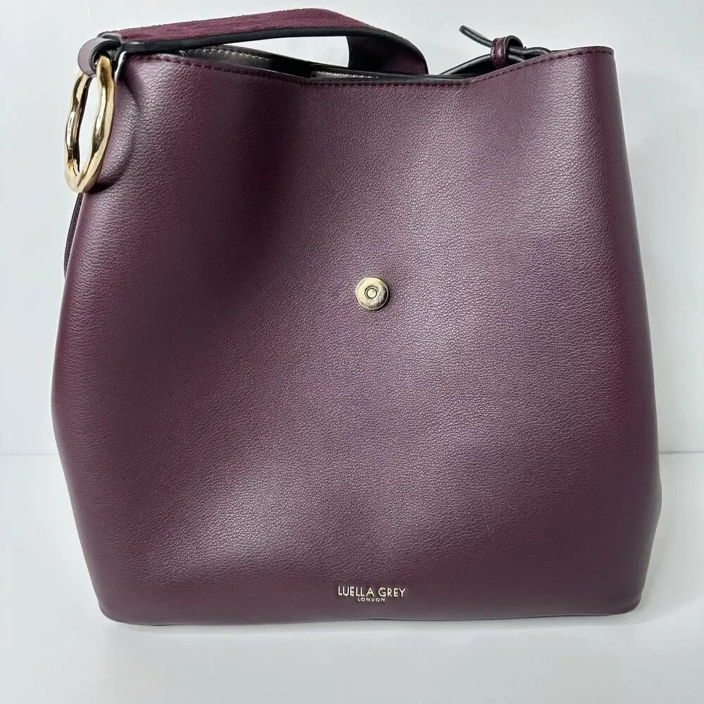 Luella Grey London Handbag‎ Hobo Shoulder Bucket Bag Purple Faux Leather Footed